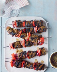 Grilled rib eye brochettes with charmoula