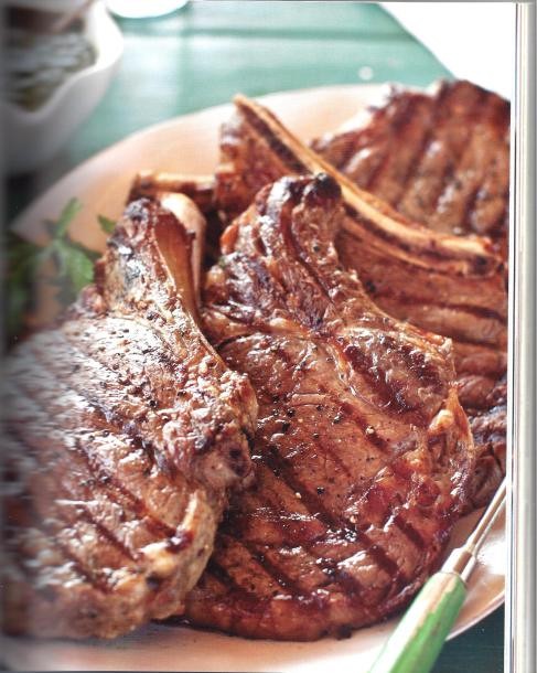 Grilled rib eye steaks with rosemary chimichurri