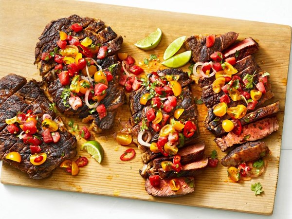 Grilled rib-eye steaks with watermelon-tomato salsa