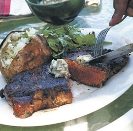 Grilled rib-eye steaks with Roquefort butter