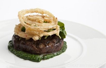 Grilled rib-eye with watercress purée