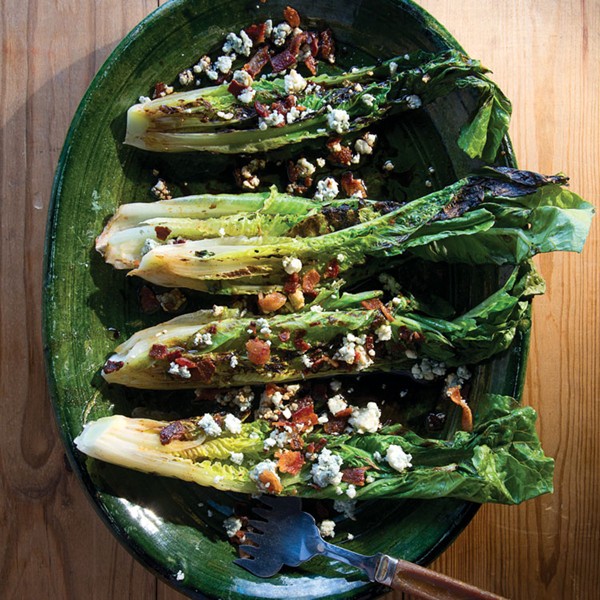 Grilled romaine salad with blue cheese and bacon