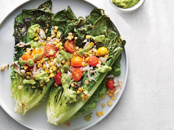 Grilled romaine salad with crab
