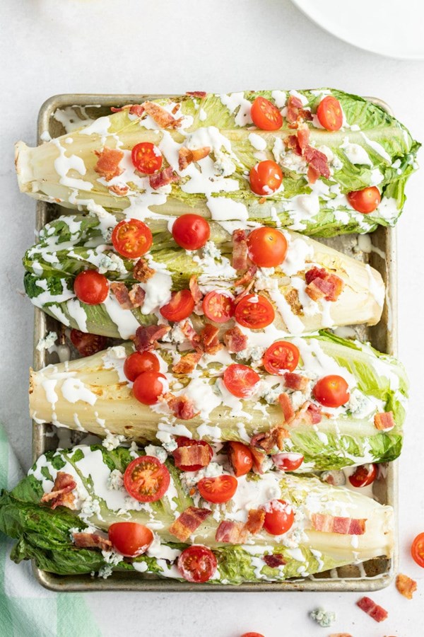 Grilled romaine wedge salad