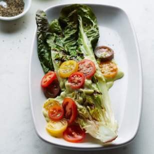 Grilled romaine with avocado-lime dressing