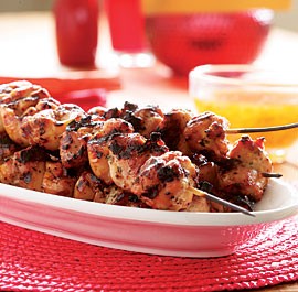Grilled rosemary chicken thighs with sweet & sour orange dipping sauce