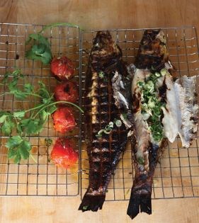 Grilled saboor fish with tamarind + cilantro stuffing (Mahi-e tanuri-e saboor)