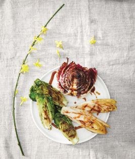 Grilled salad greens with balsamic dressing
