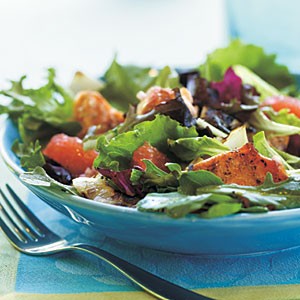 Grilled salmon and grapefruit salad with blood orange vinaigrette