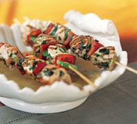 Grilled salmon brochettes with mango-orange-habanero mojo