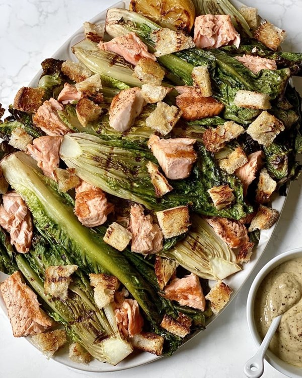 Grilled salmon Caesar salad