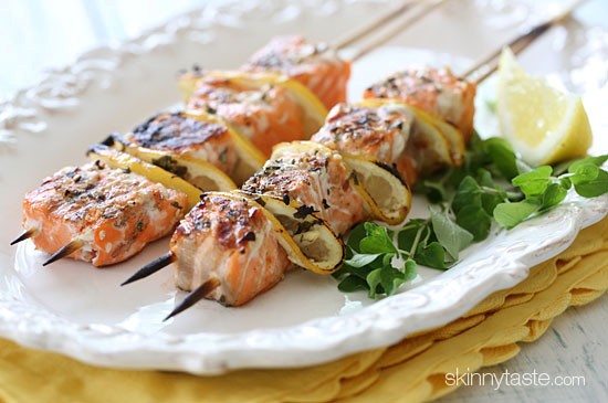Grilled salmon kebabs