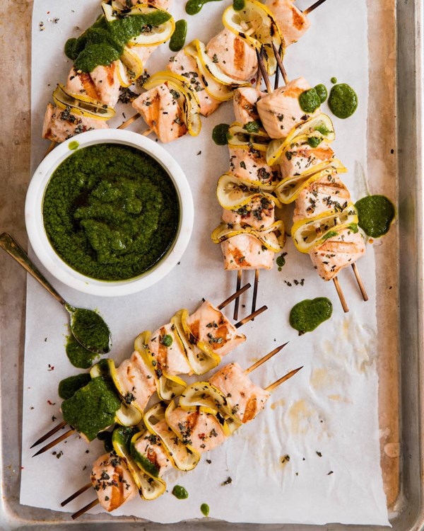 Grilled salmon skewers
