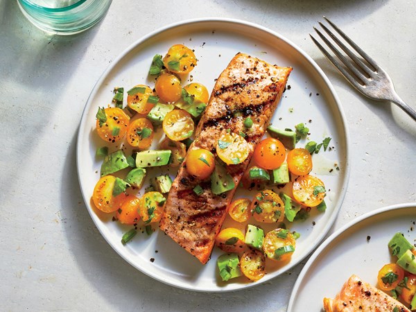 Grilled salmon with avocado salsa