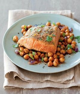 Grilled salmon with charmoula chickpeas