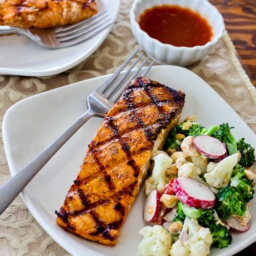 Grilled salmon with maple-Sriracha-lime glaze