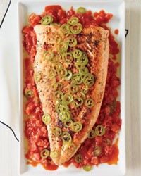 Grilled salmon with melted tomatoes