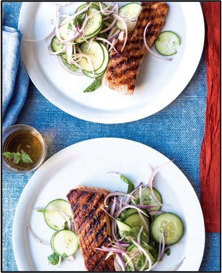 Grilled salmon with Moroccan spices and cucumber