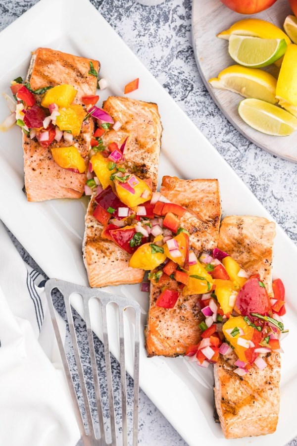 Grilled salmon with nectarine salsa