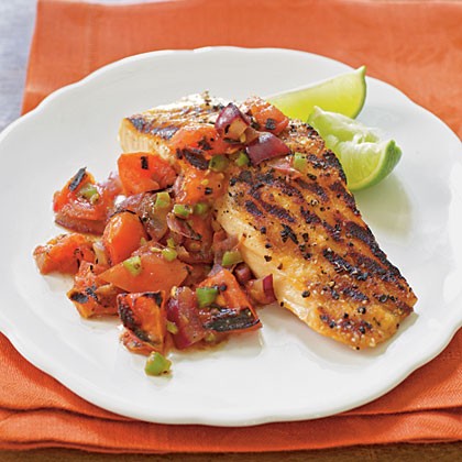 Grilled salmon with smoky tomato salsa