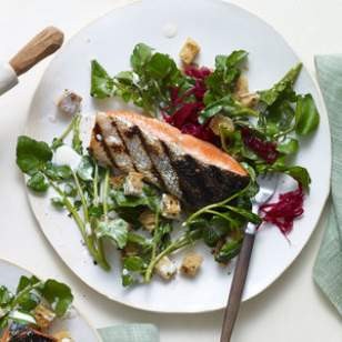 Grilled salmon with watercress salad & buttermilk dressing