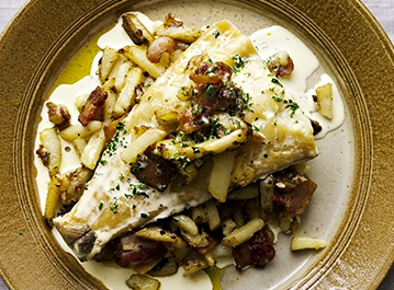 Grilled sardines, beetroot and horseradish mash