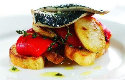 Grilled sardines on toasted foccacia bread