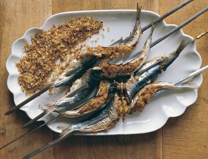 Grilled sardines with preserved lemons, cumin and peppery breadcrumbs