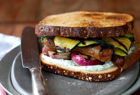 Grilled sausage sandwich