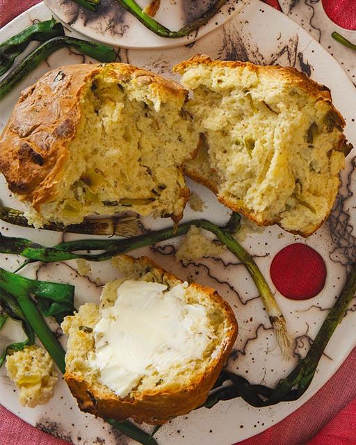 Grilled scallion Irish soda bread
