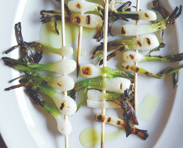 Grilled scallion skewers