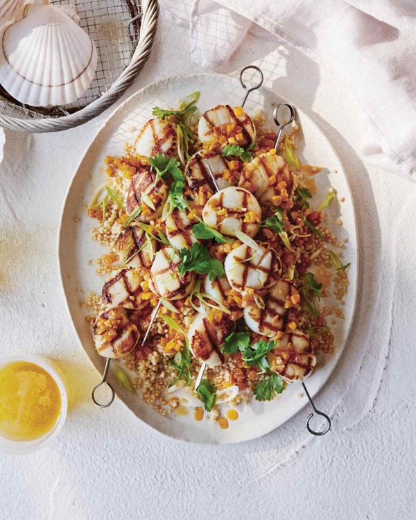 Grilled scallops with blistered-yellow-pepper relish