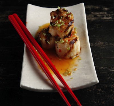 Grilled scallops with yuzu kosho vinaigrette