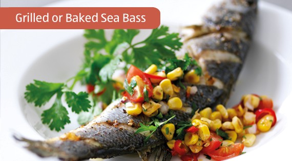 Grilled sea bass with sweetcorn and cherry tomato salsa