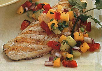 Grilled sea bass with tropical salsa