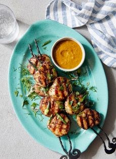 Grilled sea scallops with charred scallions and sumac
