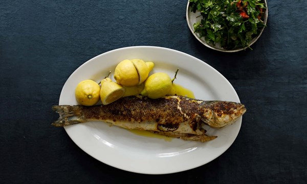 Grilled seabass with parsley salad