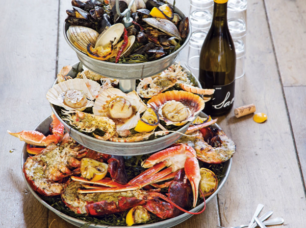 Grilled seafood tower