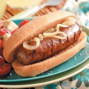 Grilled seasoned beer brats