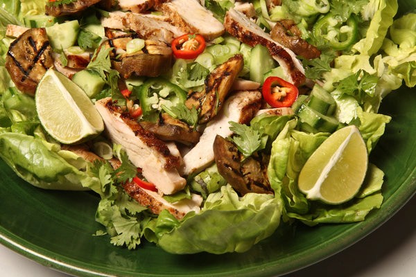 Grilled sesame chicken and eggplant salad