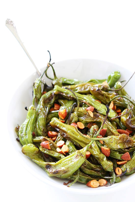 Grilled shishito peppers