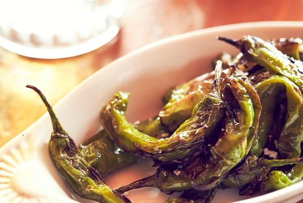 Grilled shishito peppers