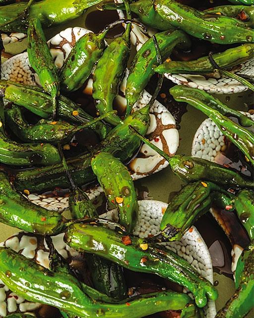 Grilled shishito peppers