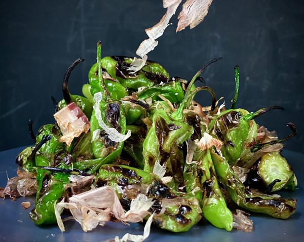 Grilled shishitos