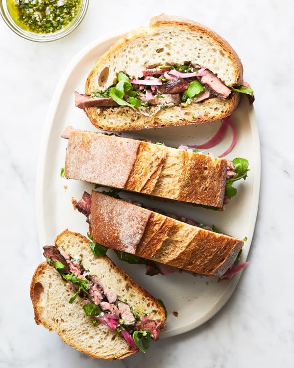 Grilled short rib chimichurri party sandwich