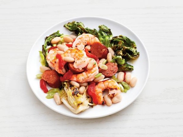 Grilled shrimp and escarole