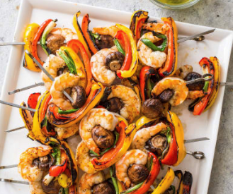 Grilled shrimp and vegetable kebabs