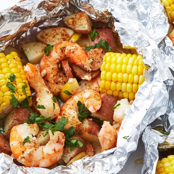 Grilled shrimp foil packs