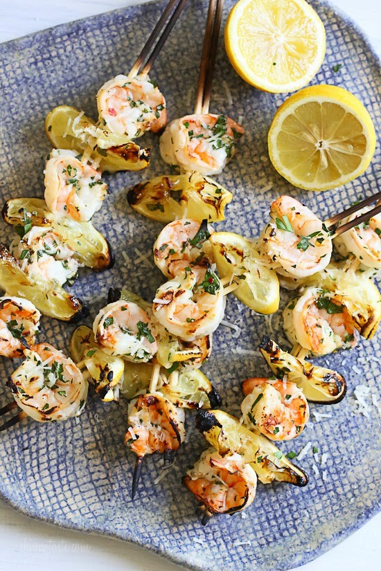 Grilled shrimp scampi skewers
