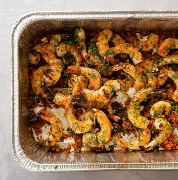 Grilled shrimp skewers with chermoula sauce